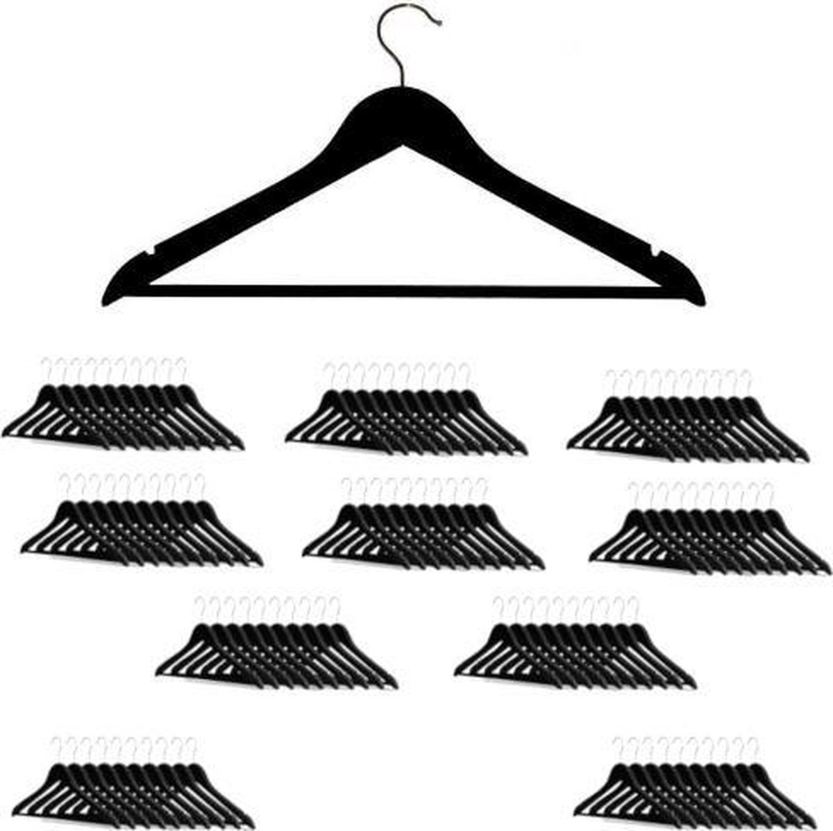 100 x kledinghanger - klerenhanger - kleerhanger - broeklat – inkepingen - hout - ZWART