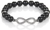 Kralen armband dames zwart natuursteen met oneindigheid teken 20,5cm Galeara design Forever