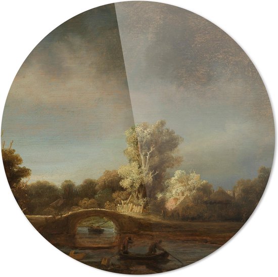 Landschap met stenen brug | Rembrandt van Rijn | Rond Plexiglas | Wanddecoratie | 100CM x 100CM | Schilderij | Oude meesters | Foto op plexiglas