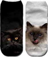 Enkelsokken Kattensokken – Unisex – One Size – Duo Pack Zwarte Kat en Kat Tong