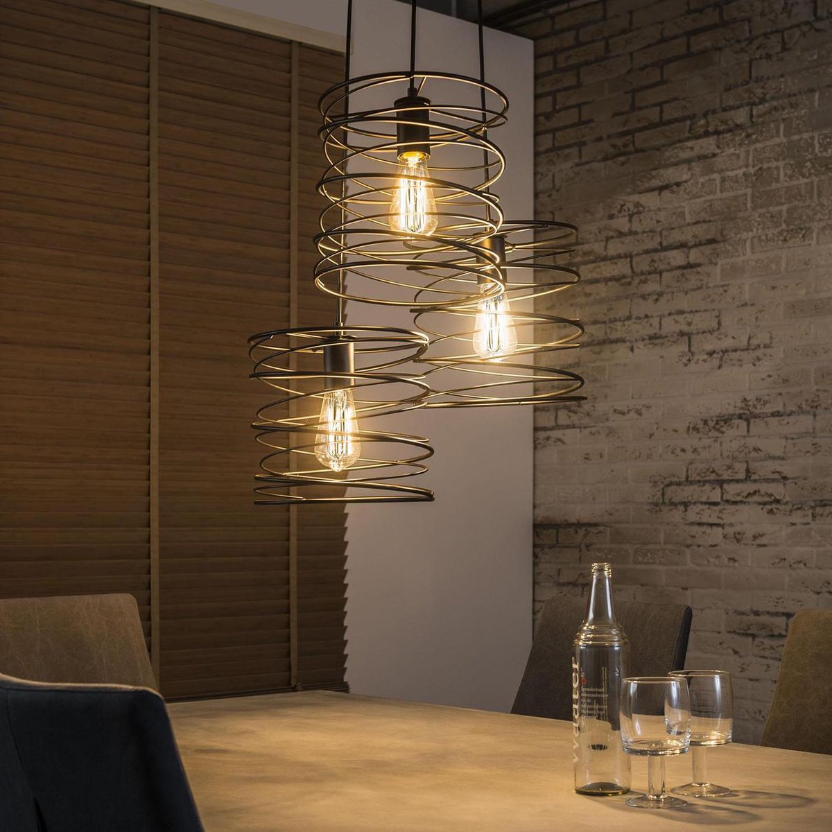 LifestyleFurn Hanglamp 'Curl' 3-lamps x Ø40cm - Industrieel