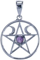 Zilveren Pentagram maanfase met amethyst ketting hanger