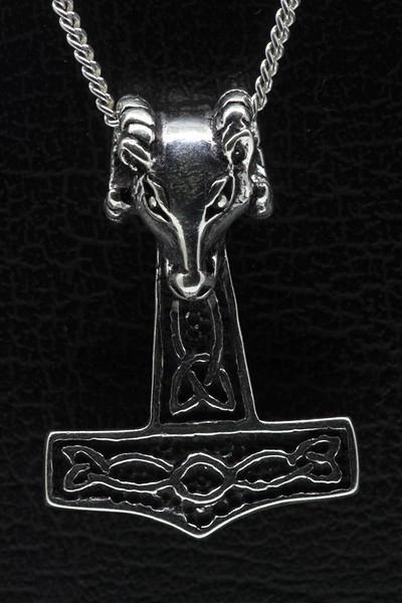Zilveren Hamer van Thor met Ram ketting hanger - middel