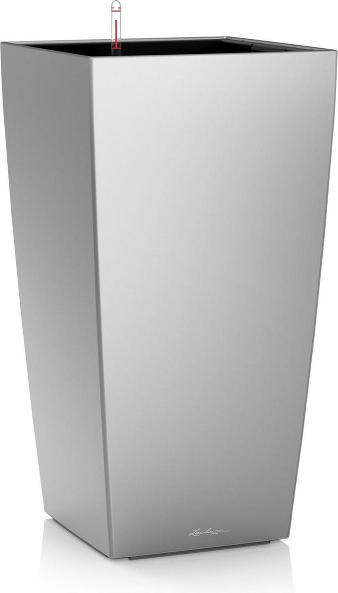 LECHUZA CUBICO PREMIUM 40 - Plantenbak - met uitneembare binnenbak - met bewateringssysteem - ALL-IN-ONE set met LECHUZA-PON - zilver metallic