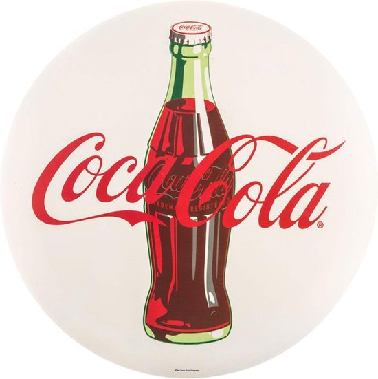 Coca-Cola Rond Metalen Logo Bord Button Wit