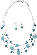 Petra's Sieradenwereld - Ketting laagjes turquoise schelp met bijpassende oorbellen hanger (591)