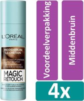 L'Oréal Paris Magic Retouch 150 ml Middenbruin 4 stuks Voordeelverpakking
