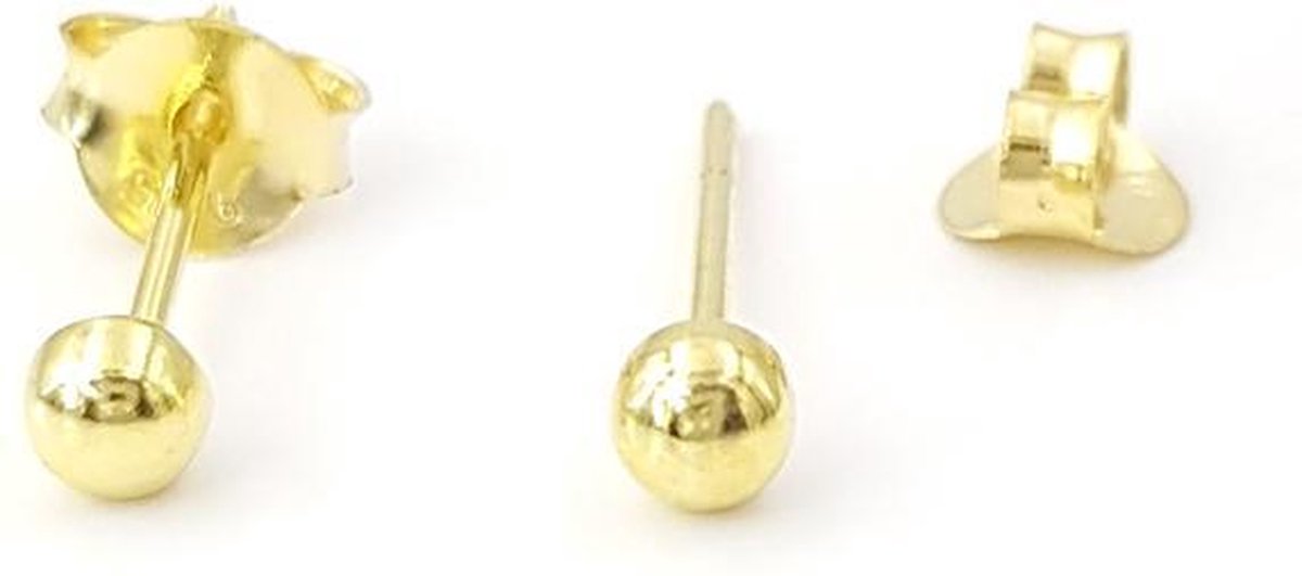 Oorstekers oorknopjes goud op zilver double verguld 3 mm bolletje