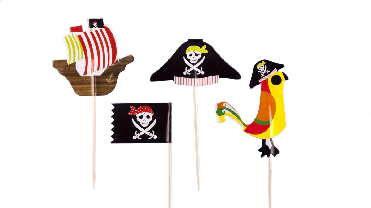 Piraten | 24 stuks | cocktail prikker | cupcake decoratie | prikkers met versiering | taartversiering