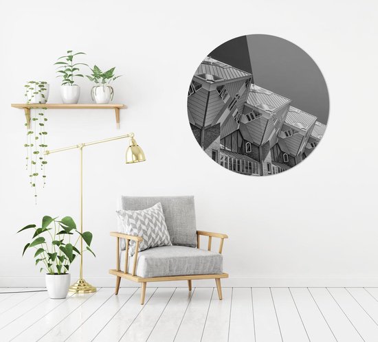 Maisons cubiques | Noir – blanc | Rotterdam | Villes | Plexiglas rond | Décoration murale | 40 cm x 40 cm | Peinture | Photo sur plexiglas