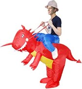Opblaasbaar Kostuum | Carnaval | Met ingebouwde ventilator/ Riding on a Red Dinosaurus -Opblaasbaar