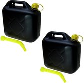 2x Jerrycans zwart voor brandstof - 5 liter - inclusief schenktuit - benzine / diesel
