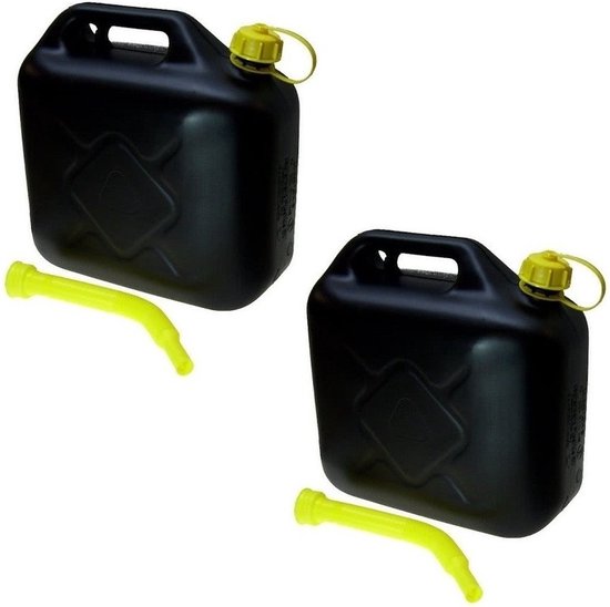 2x Jerrycans zwart voor brandstof - 5 liter - inclusief schenktuit -  benzine / diesel | bol.com
