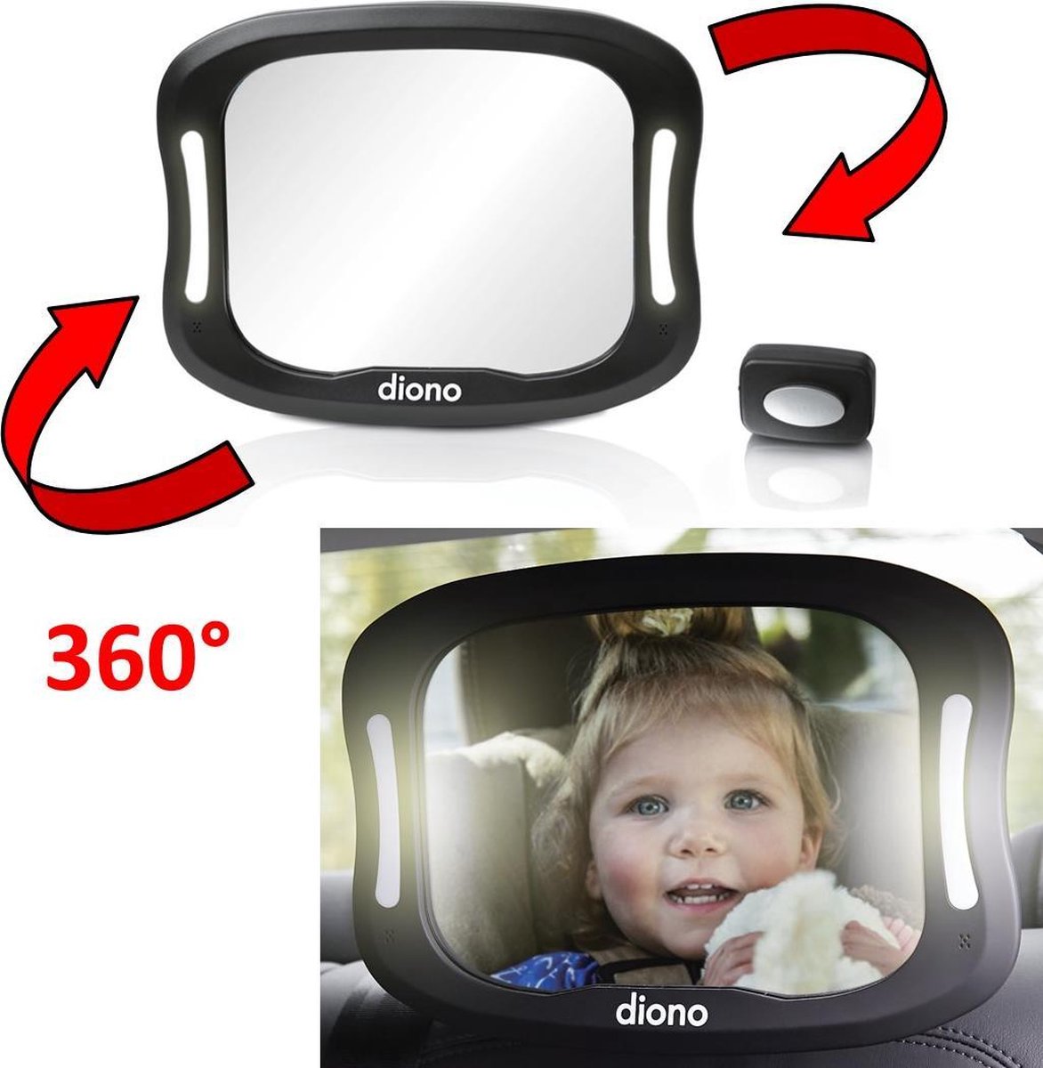 Autospiegel baby - Baby spiegel met LED verlichting - Easy View XXL