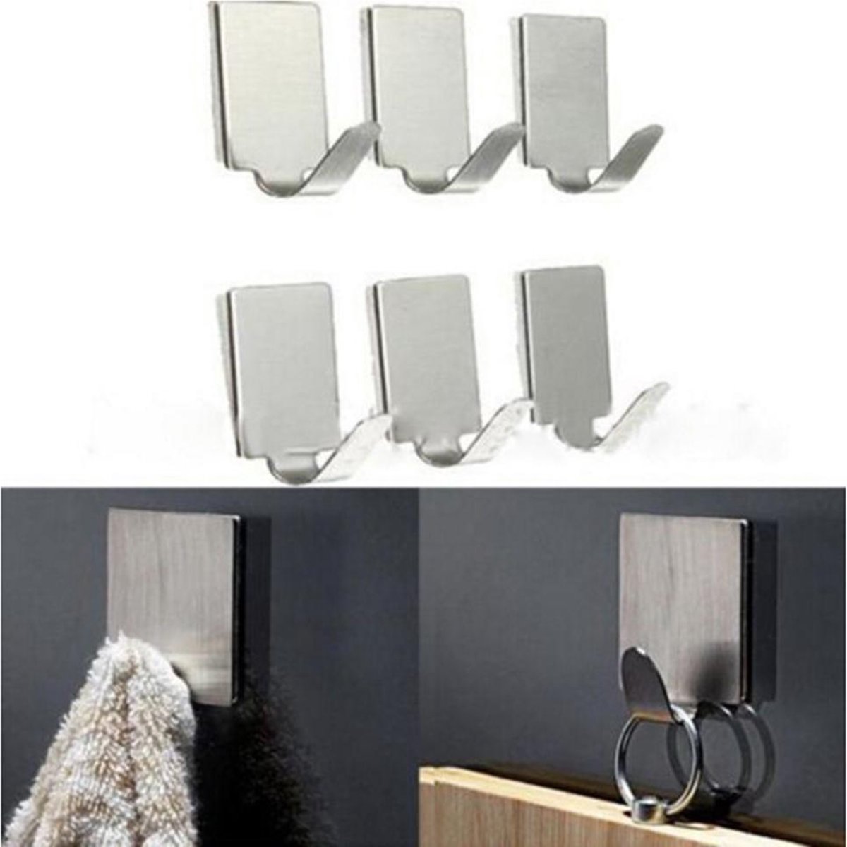 RVS handdoek haken keuken | chroom | 4 stuks handdoekhaken | zelfklevend