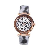 Metallic Silver Leopard Horloge | Zilver Luipaard | Kunstleder | Ø 34 mm