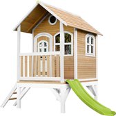 AXI Tom Speelhuis in Bruin/Wit - Met Verdieping en Limoen Groene Glijbaan - Speelhuisje voor de tuin / buiten - FSC hout - Speeltoestel voor kinderen