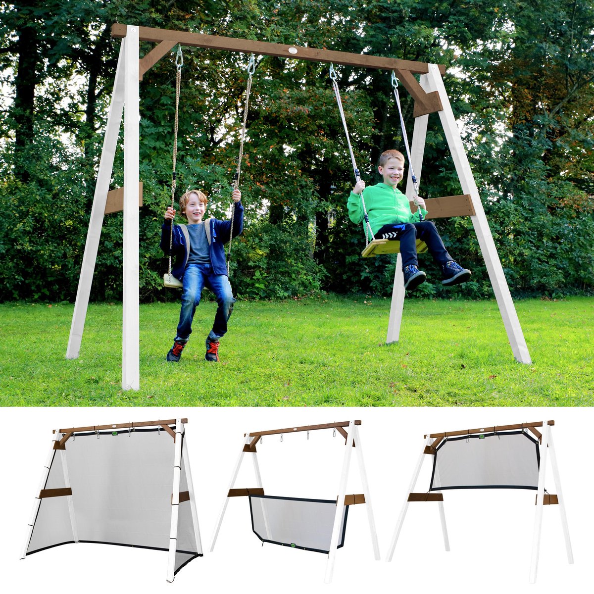Axi 4-in-1 Sportsfun In Wit & Bruin 4-in-1 Frame Voor Schommel, Voetbal, Volleybal