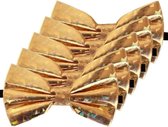5x Holografisch gouden verkleed vlinderstrikjes 13 cm voor dames/heren - Holografisch goud thema verkleedaccessoires/feestartikelen - Vlinderstrikken/vlinderdassen met elastieken sluiting