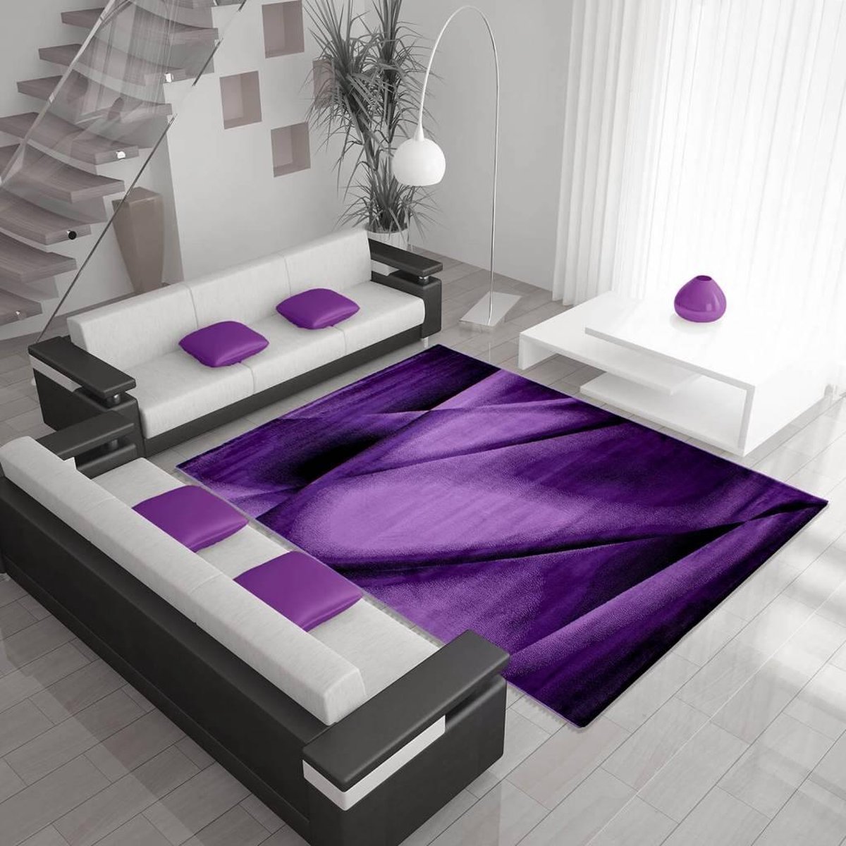 Ayyildiz Laagpolig vloerkleed, abstract ontwerp, violette kleur, woonkamerkleed, jute achterkant, afmeting: 160 cm x 230 cm LILA
