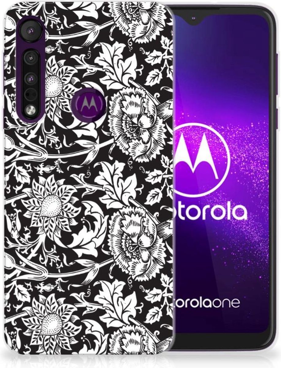Motorola One Macro TPU Case Black Flowers