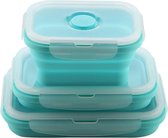 Set van 3 inklapbare bewaarbakjes - voedsel containers van siliconen - Bento box blauw