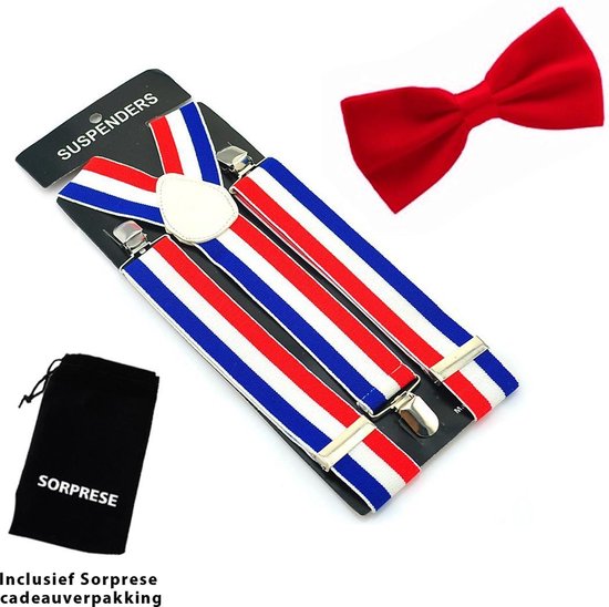 Bretelles rouge blanc bleu - y compris noeud papillon rouge - Sorprese -  avec clip... | bol.com