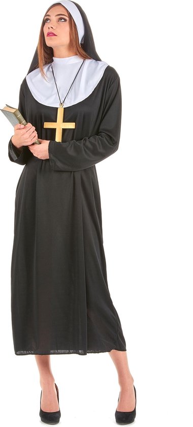 Nonnen-Kostüm Für Damen – Lustiges Erwachsenenkostüm Mit Gürtel & Kopfschmuck – Ideal Für Halloween & Cosplay