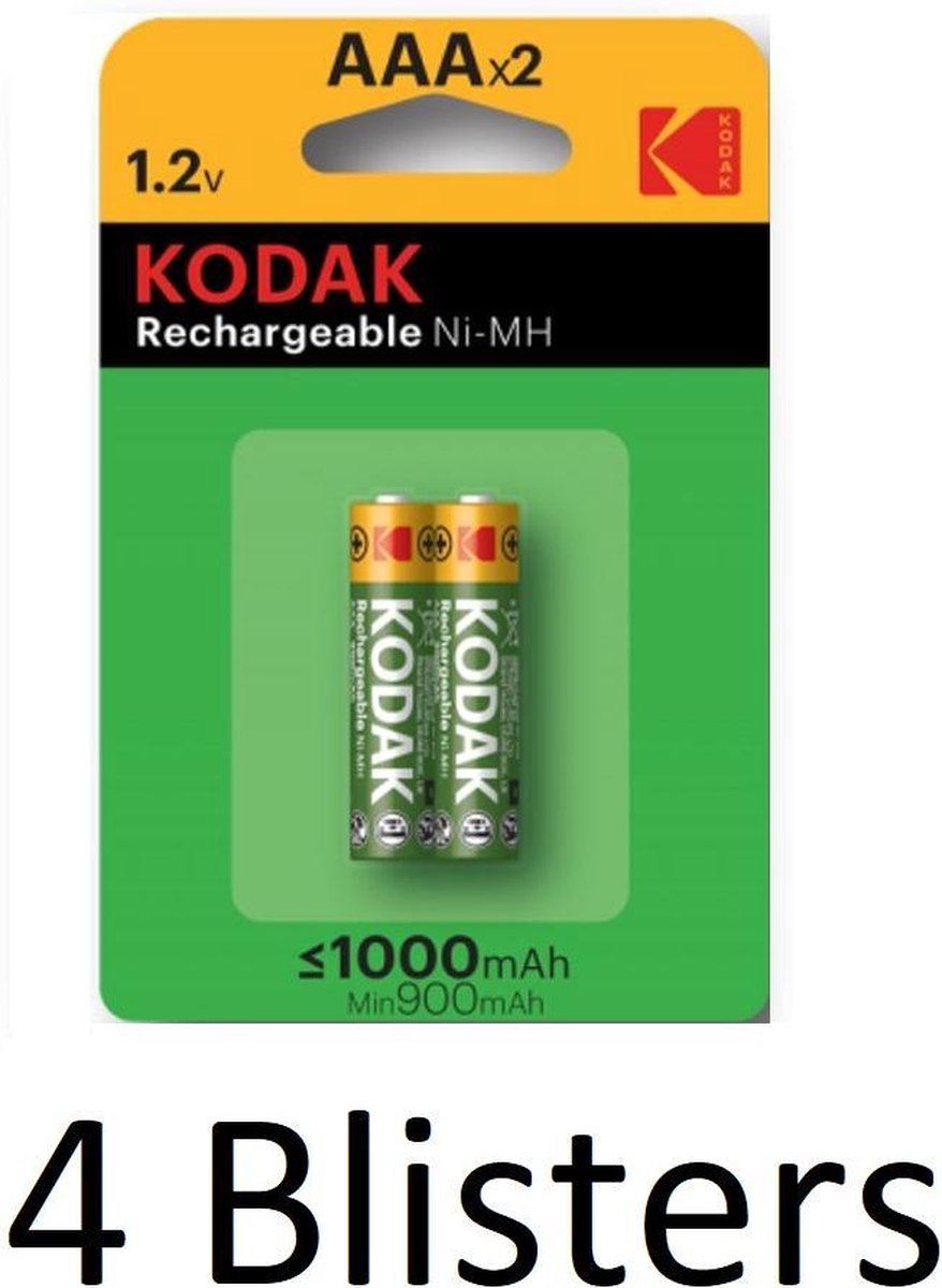 4 Stuk (2 Blisters a 2 st) Kodak oplaadbare AAA batterijen - 1000mAh
