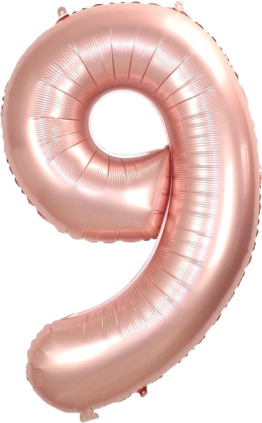 Folie Ballon Cijfer 9 Jaar Cijferballon Feest Versiering Folieballon Verjaardag Versiering Rose Goud XL 86Cm Met Rietje
