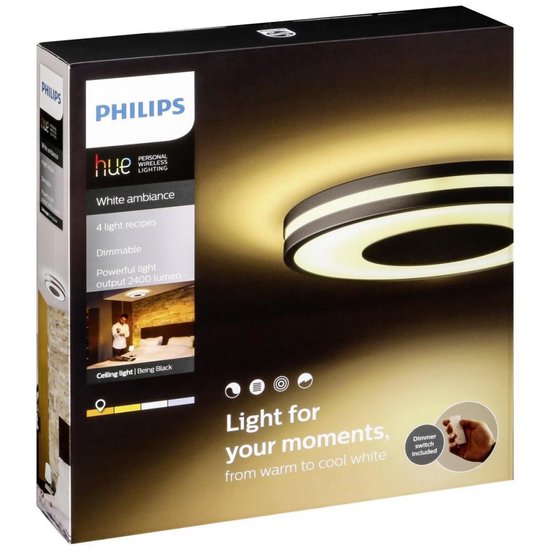 Philips Hue Being plafondlamp - White Ambiance - zwart - Met 1 dimmer  switch | bol.com