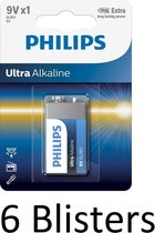 6 Stuks (6 Blisters a 1 st) Philips 6LR61 9V batterij