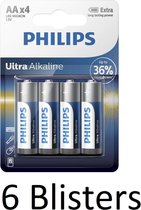24 Stuks (6 Blisters a 4 st) Philips AA Ultra Alkaline Batterijen