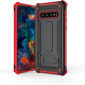 Ntech Samsung Galaxy S10+ Armor hoesje met Kickstand - Zwart & Rood