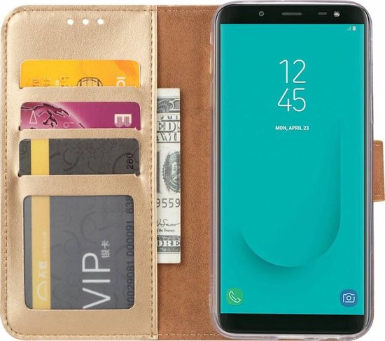 Coque Samsung Galaxy J6 (2018) Goud Etui portefeuille avec compartiments de rangement