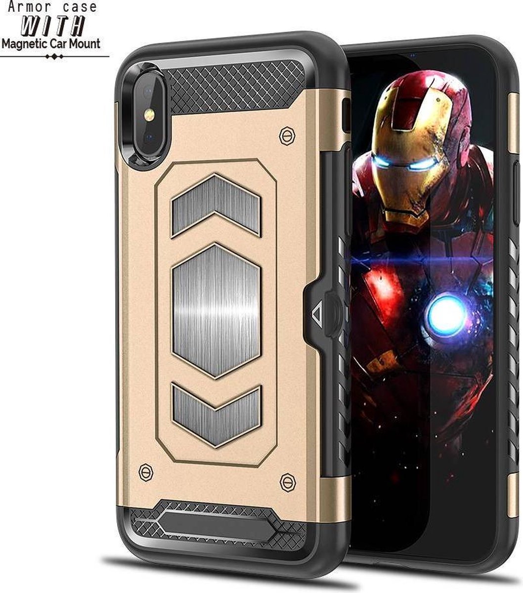 iPhone X / XS Luxe Armor Case met Pashouder - Goud - van Bixb