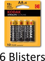 24 Stuks (6 Blisters a 4 st) Kodak Xtralife AA Alkaline Batterijen