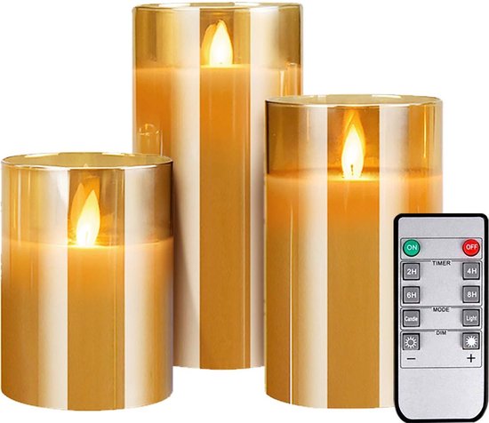 Luxe kaarsen 3 stuks goud glans | 10/12,5 15cm | + afstandsbediening met timer... | bol.com