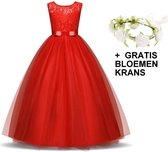 Communie jurk Bruidsmeisjes jurk bruidsjurk rood 122-128 (130) prinsessen jurk feestjurk + bloemenkrans