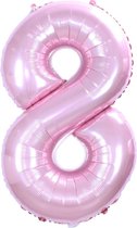 Folie Ballon Cijfer 8 Jaar Cijferballon Feest Versiering Folieballon Verjaardag Versiering Roze XL 86Cm Met Rietje