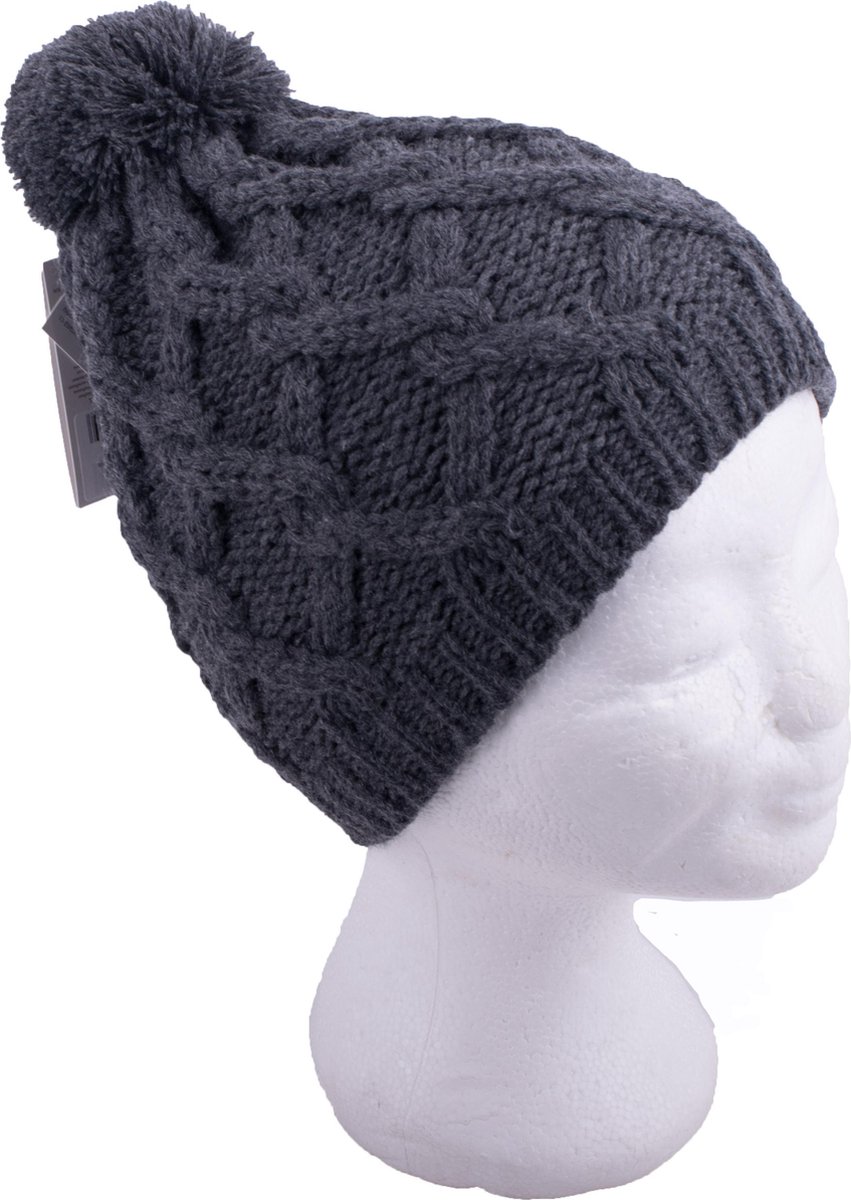 P&T Muts Kabelmotief met Pompon - Donkergrijs - 55-57