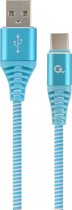 Premium USB Type-C laad- & datakabel 'katoen', 2 m, turquoise/wit