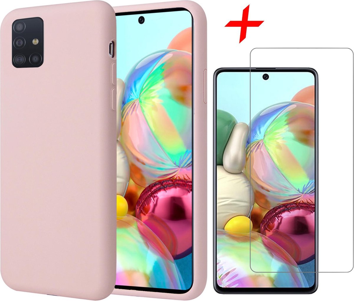Hoesje geschikt voor Samsung Galaxy A71 - Liquid Siliconen Case Roze + Screenprotector
