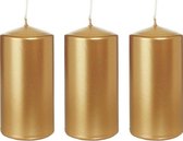 3x Gouden cilinderkaarsen/stompkaarsen 6 x 12 cm 40 branduren - Geurloze goudkleurige kaarsen - Woondecoraties