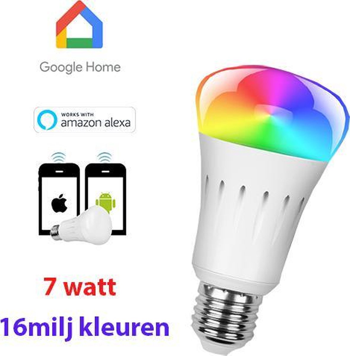 hoek Verhoog jezelf wijsvinger bol.com | Smart Bulb spot Led 7wat lamp E27– GOOGLE HOME ALEXA 17miljoen  kleuren