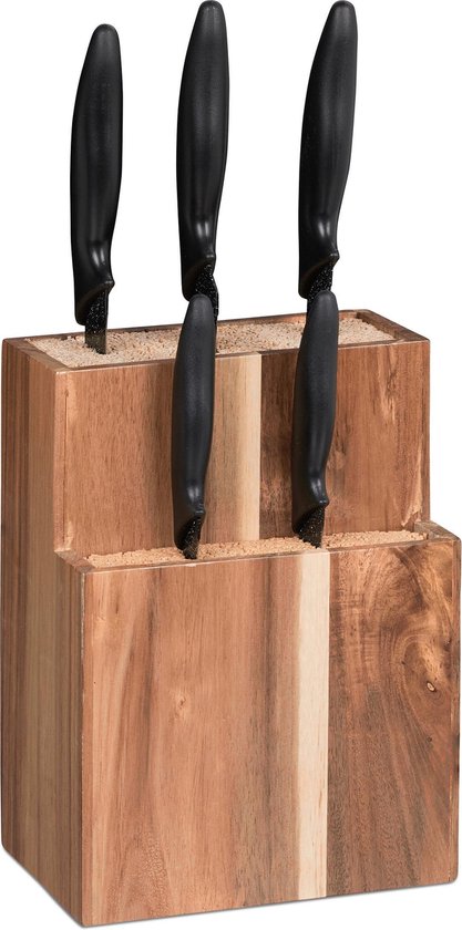 relaxdays messenblok zonder messen - messenhouder - universeel - hout -  voor 11 messen | bol.com
