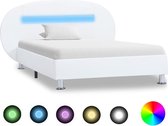 Bedframe Wit 100x200 cm Kunstleer met LED (Incl LW Led klok) - Bed frame met lattenbodem - Tweepersoonsbed Eenpersoonsbed