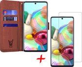Hoesje geschikt voor Samsung A71 en Screenprotector - Book Case Leer Wallet + Screenprotector - Bruin