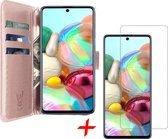 Samsung A71 Hoesje en Samsung A71 Screenprotector - Samsung Galaxy A71 Hoesje Book Case Leer Wallet + Screenprotector - Roségoud