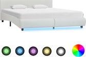 Bedframe Wit 160x200 cm Kunstleer met LED (Incl LW Led klok) - Bed frame met lattenbodem - Tweepersoonsbed Eenpersoonsbed